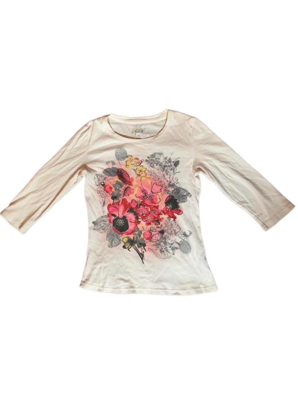 3 For $25 Y2K Style & Co Floral Graphic Rhinestone Accent 3/4 Sleeve Top